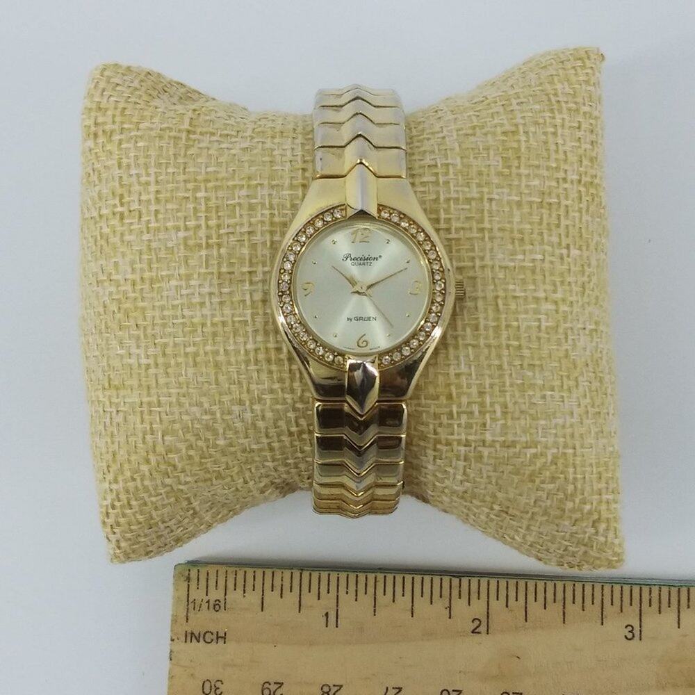 Women's Gruen Precision Quartz Wristwatch Rhinestones Gold - Picture 3 of 13